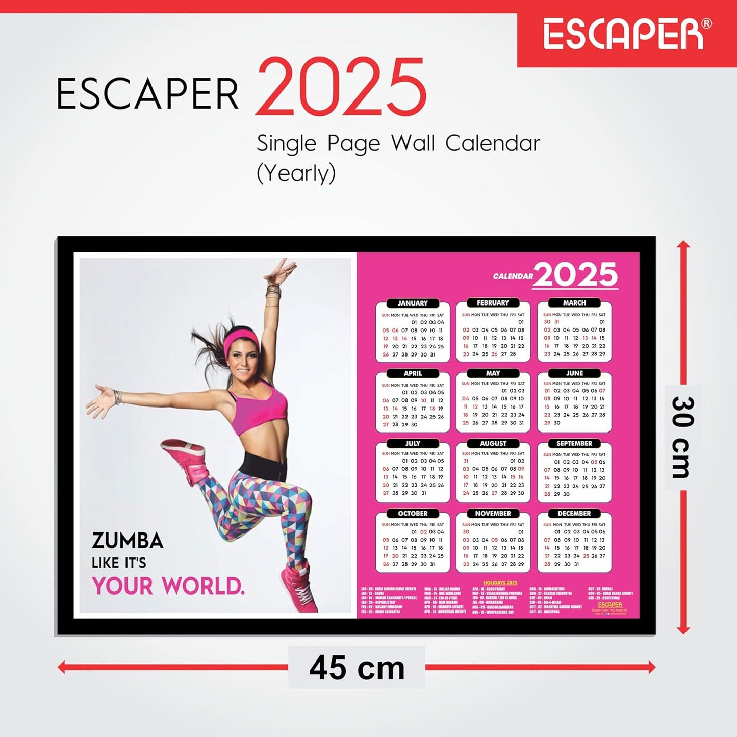 Zumba Wall Calendar 2025 (Pack of 6 Units)