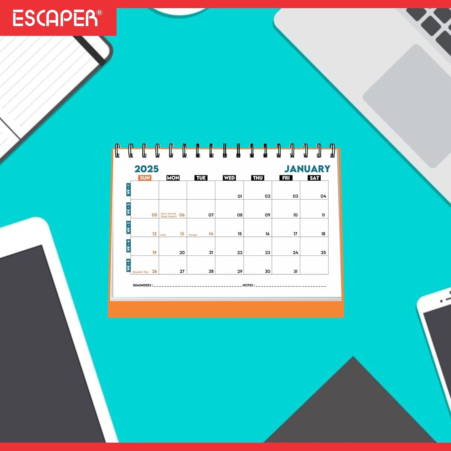 ESCAPER 2025 Desk Calendar with 2025