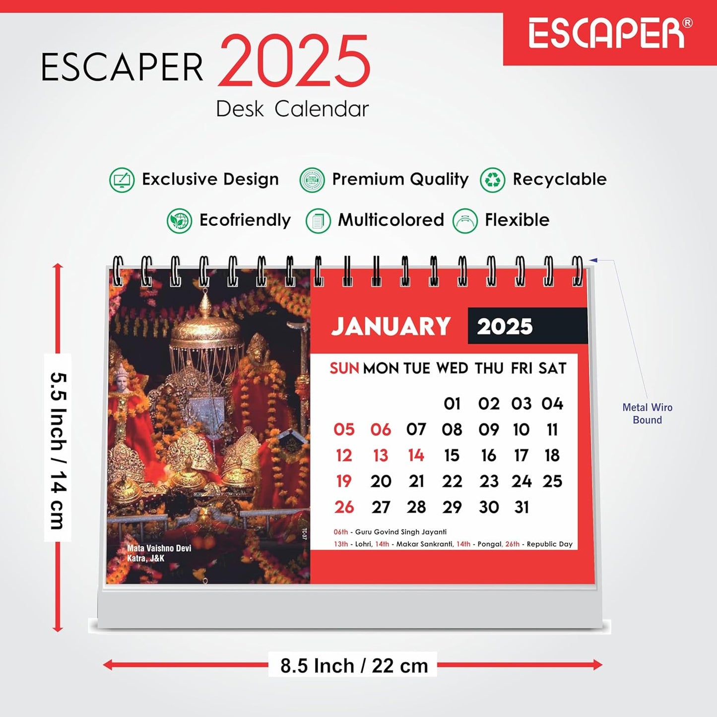 ESCAPER Famous Hindu Temples Calendar 2025