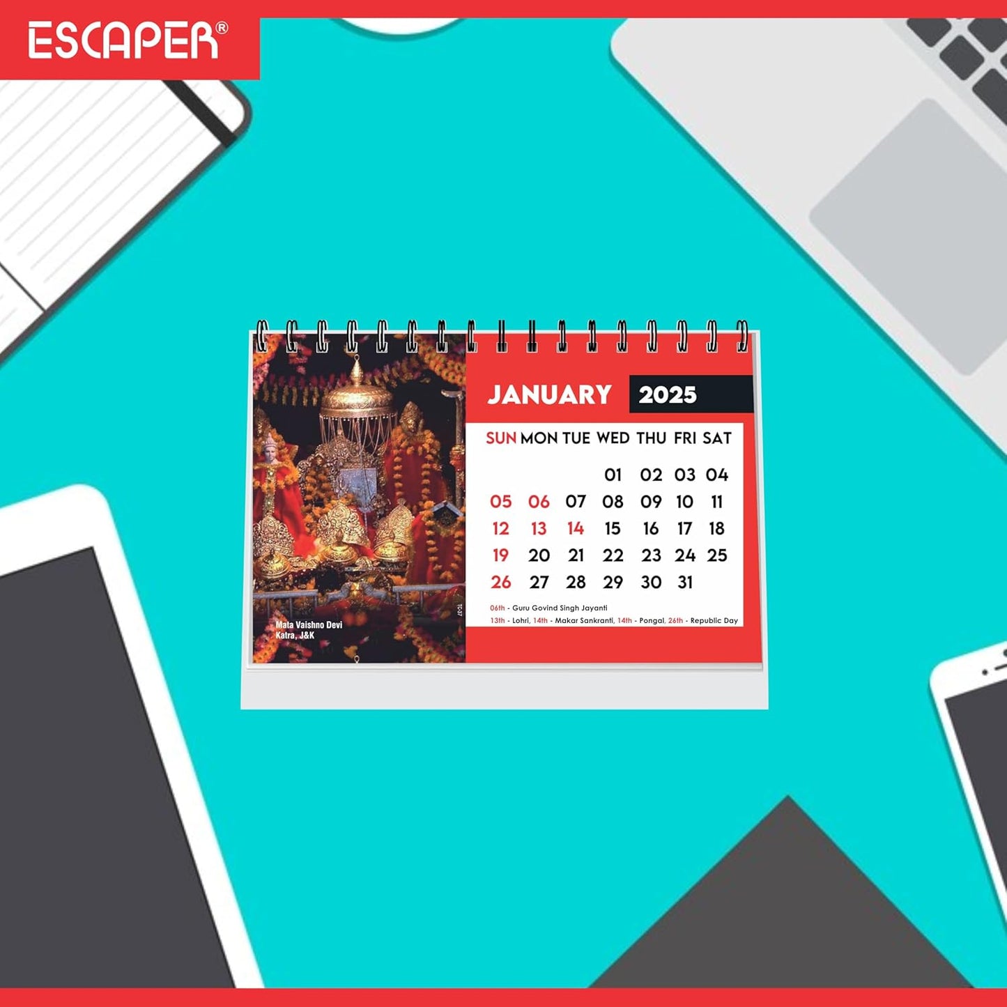 ESCAPER Famous Hindu Temples Calendar 2025