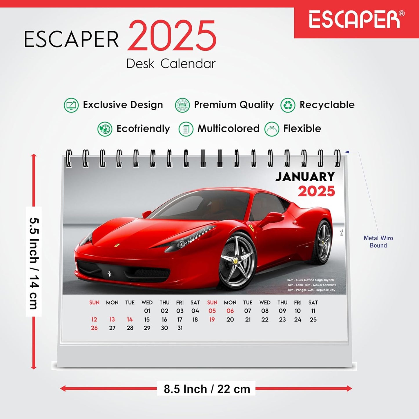 ESCAPER Cars Calendar 2025 Desk