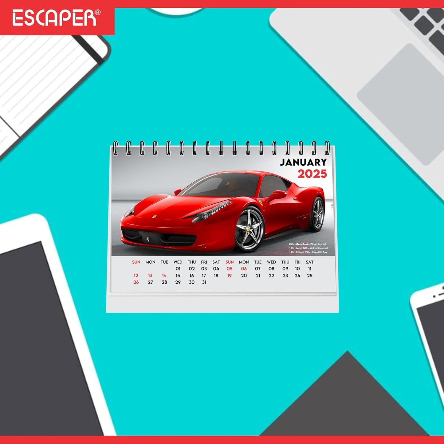 ESCAPER Cars Calendar 2025 Desk