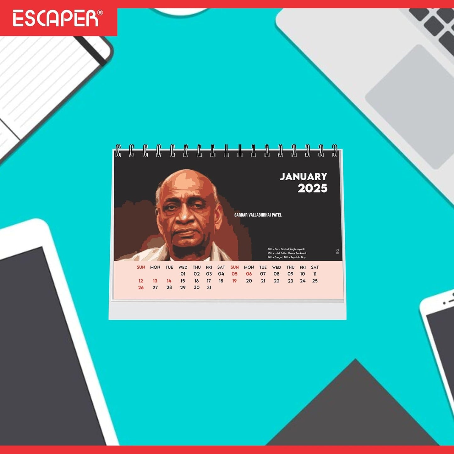 ESCAPER Famous Indian Leaders Calendar 2025