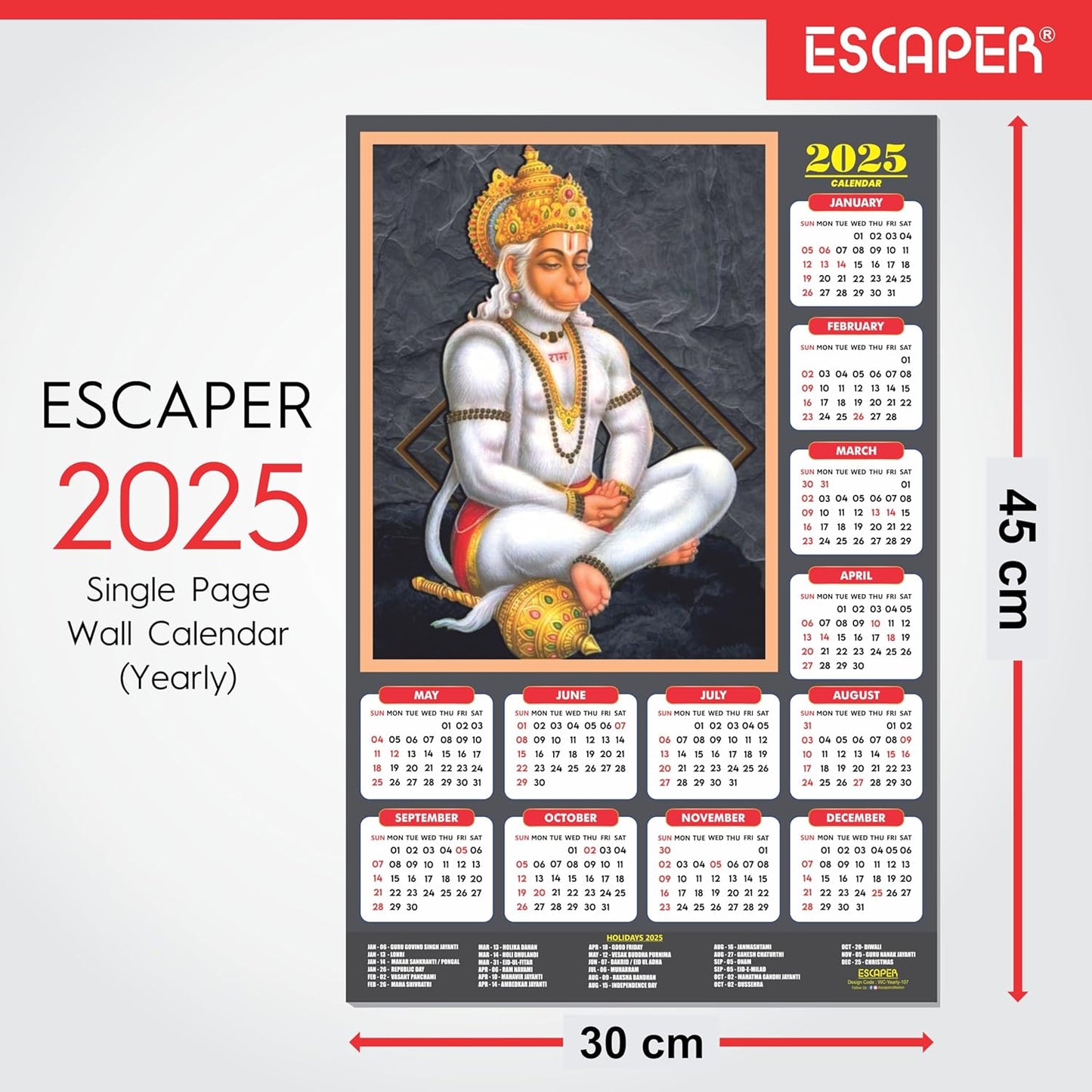 Lord Hanuman Wall Calendar 2025