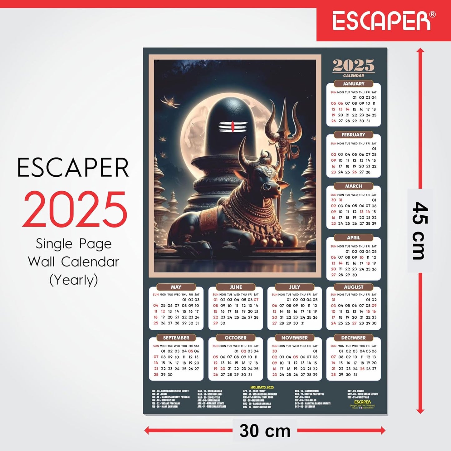 Lord Shiva Wall Calendar 2025