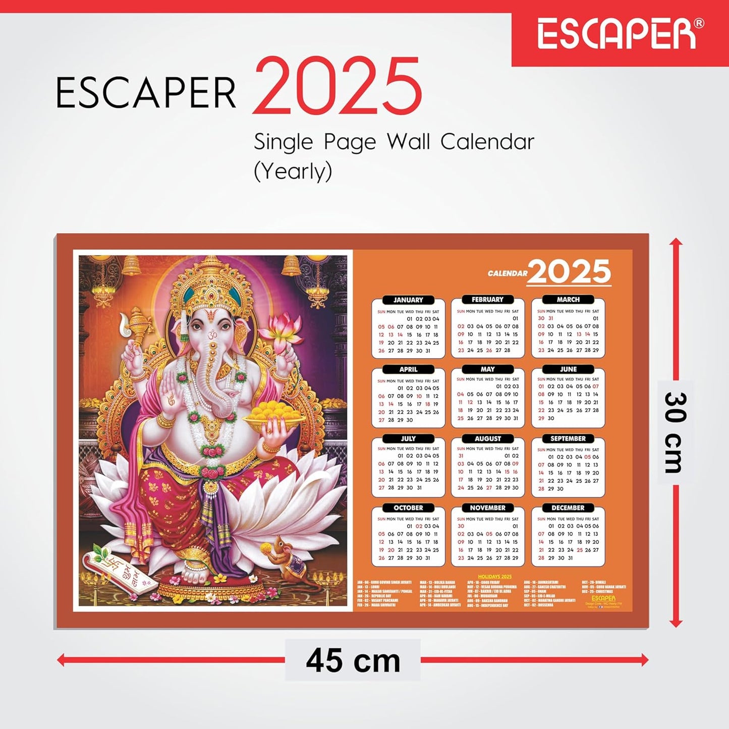 Lord Ganesha Wall Calendar 2025