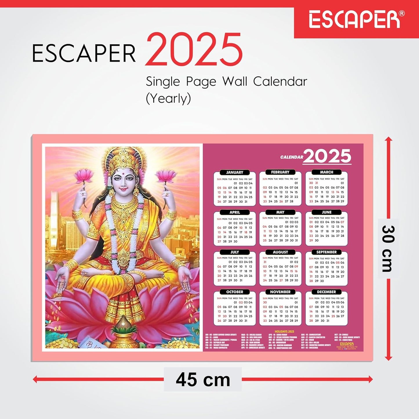 Goddess Lakshmi Wall Calendar 2025