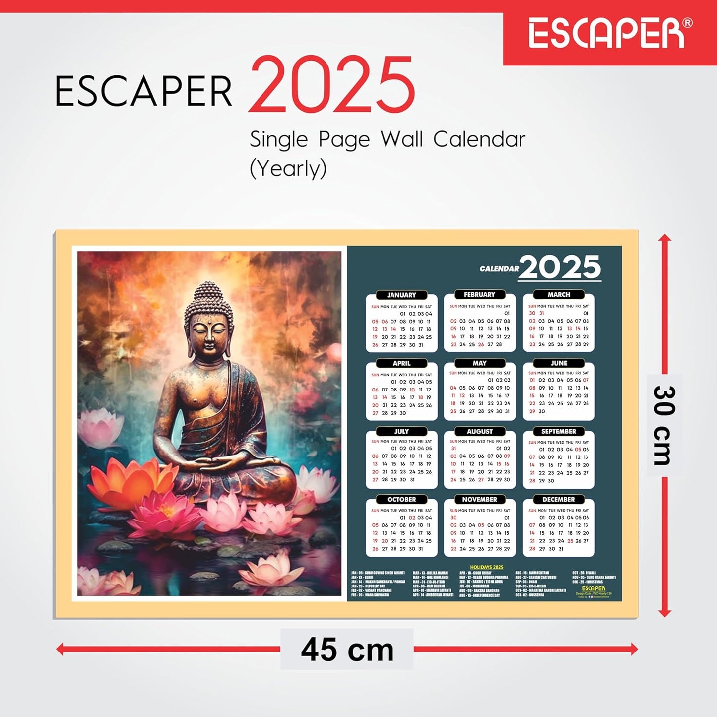 Gautam Buddha Wall Calendar 2025