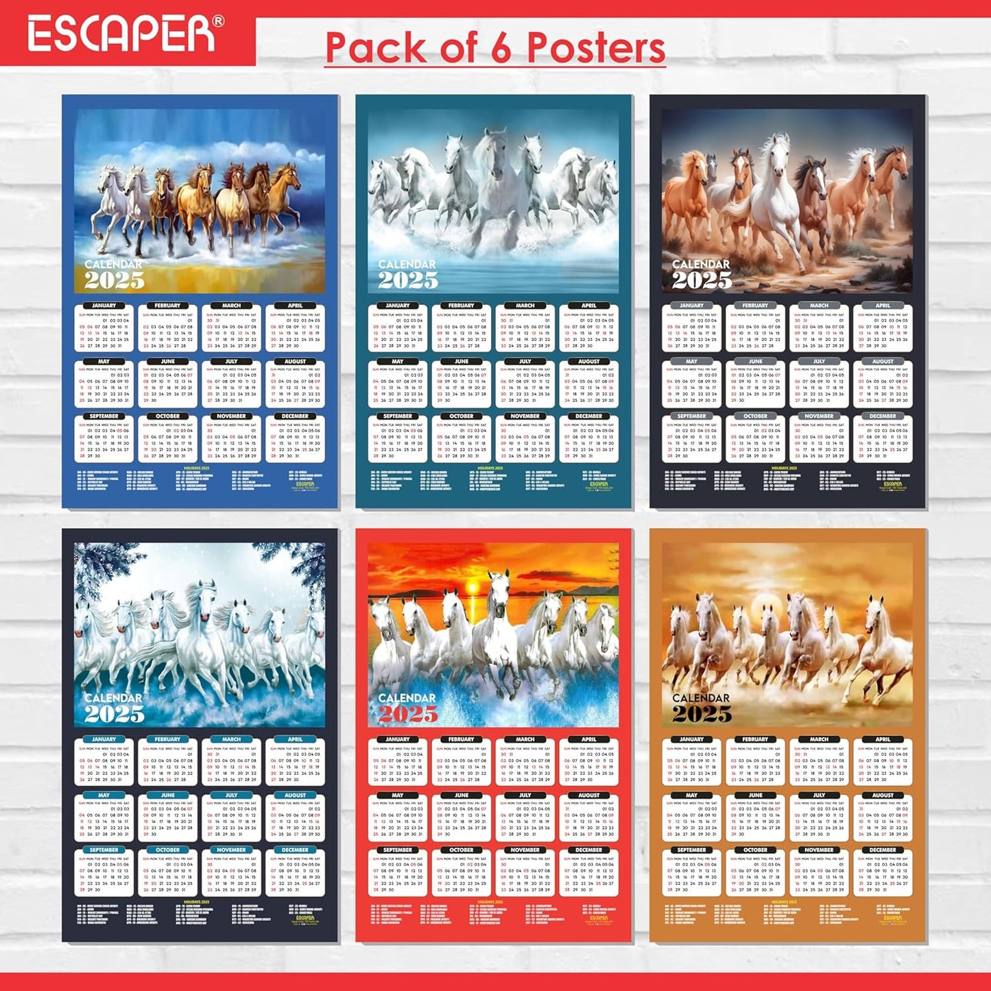 Seven Horses Wall Calendar 2025