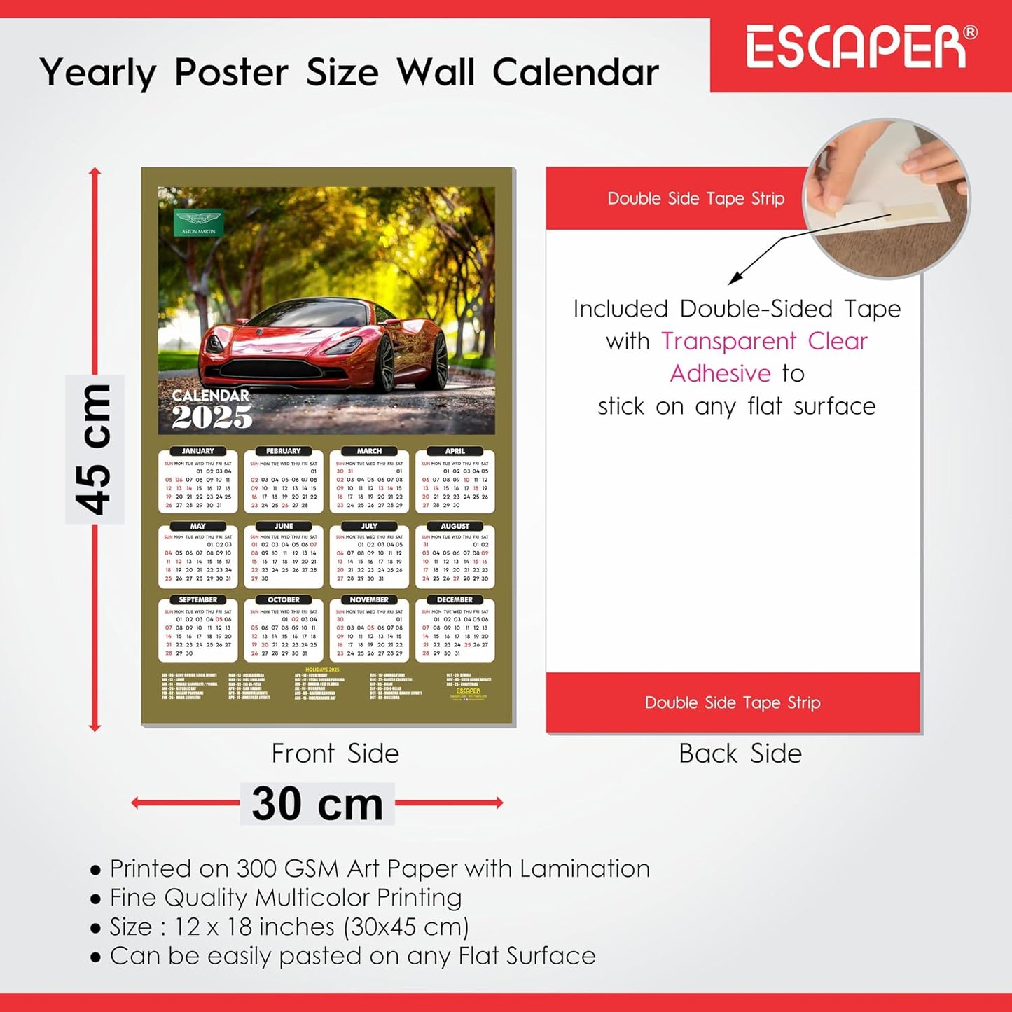 Car Wall Calendar 2025