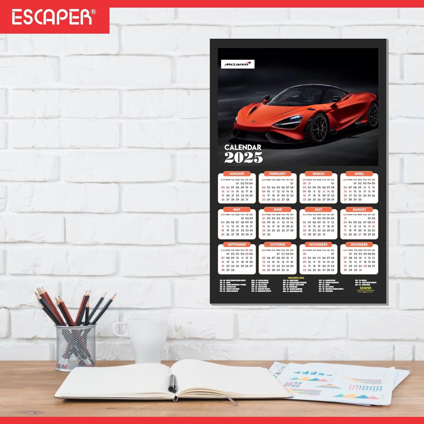 Car Wall Calendar 2025