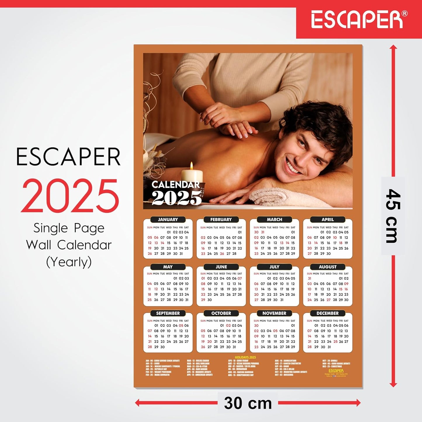 Body Spa Wall Calendar 2025