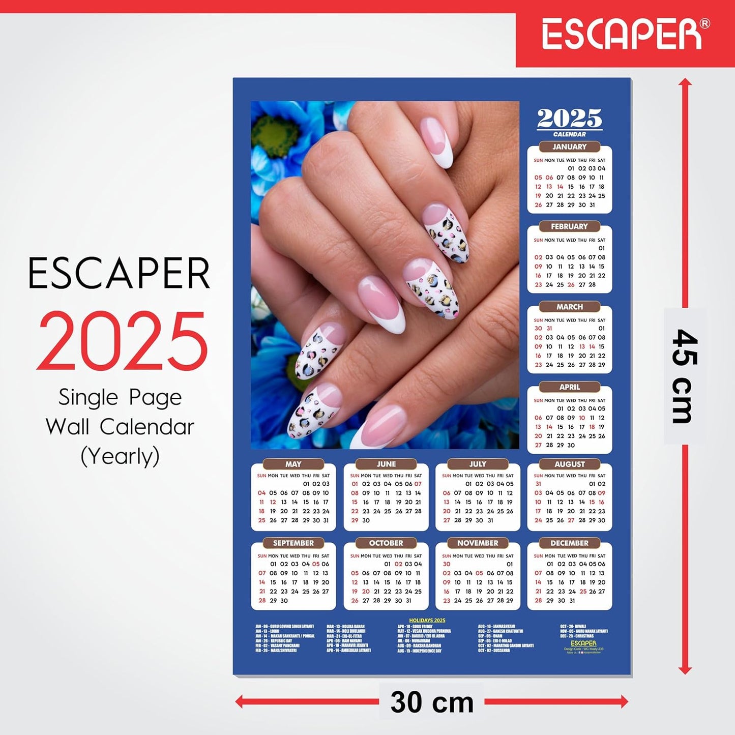 Nail Art Wall Calendar 2025