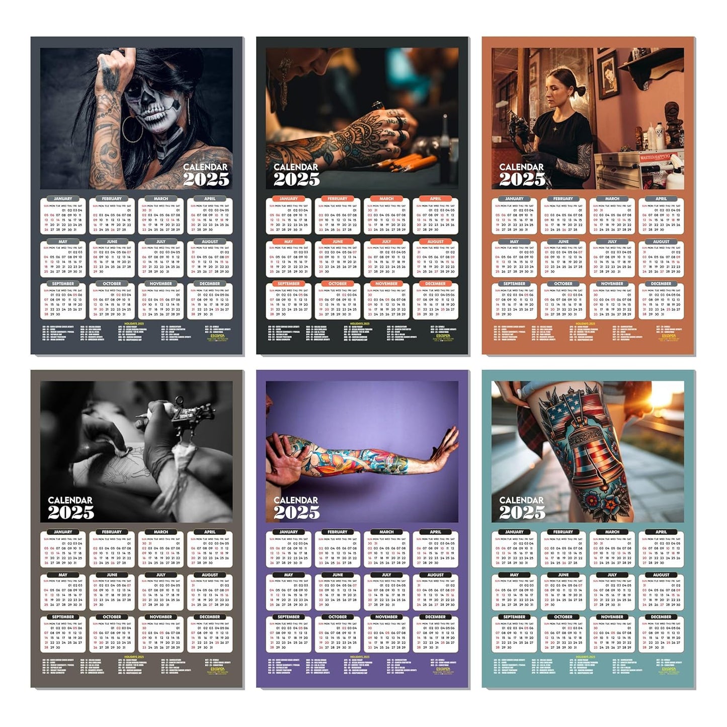 Tattoo Studio Wall Calendar 2025