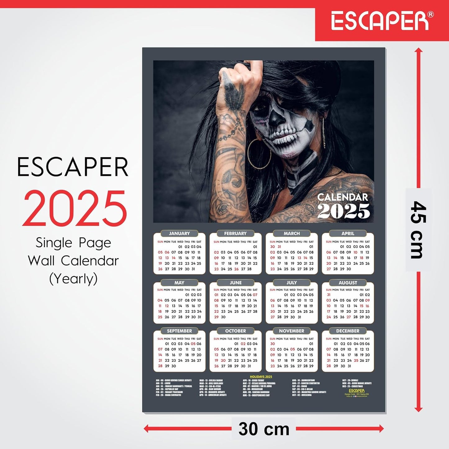 Tattoo Studio Wall Calendar 2025