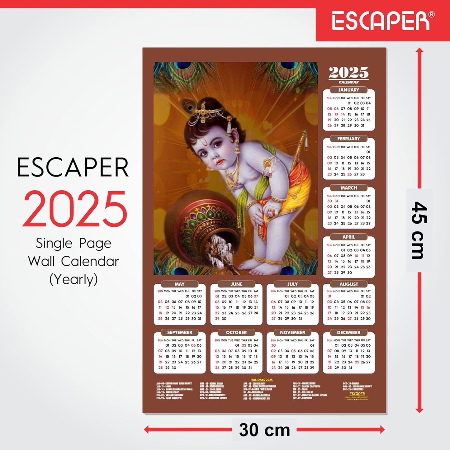 Shree Krishna Wall Calendar 2025