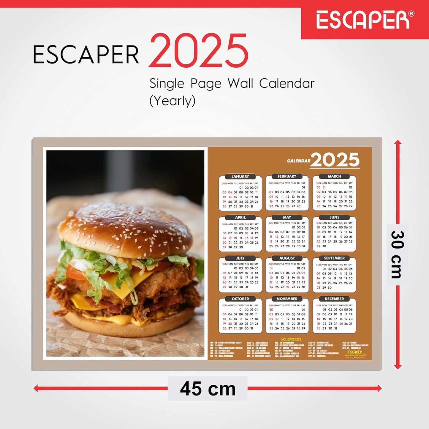 Food Dishes Wall Calendar 2025