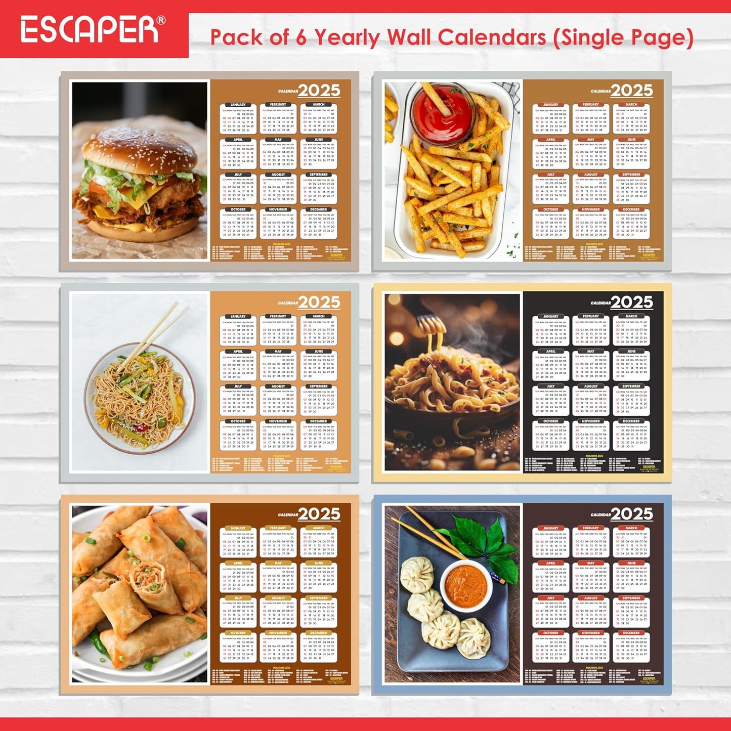 Food Dishes Wall Calendar 2025