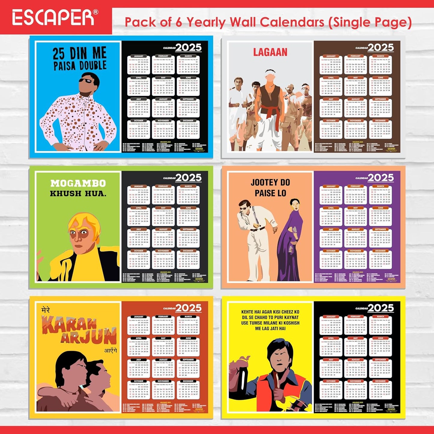 Famous Bollywood Dialogues Wall Calendar 2025