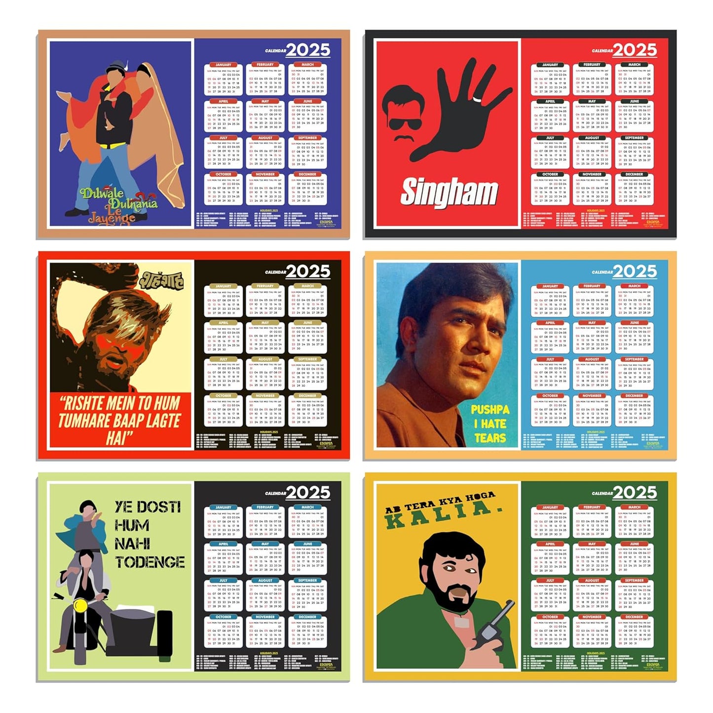 Famous Bollywood Dialogues Wall Calendar 2025