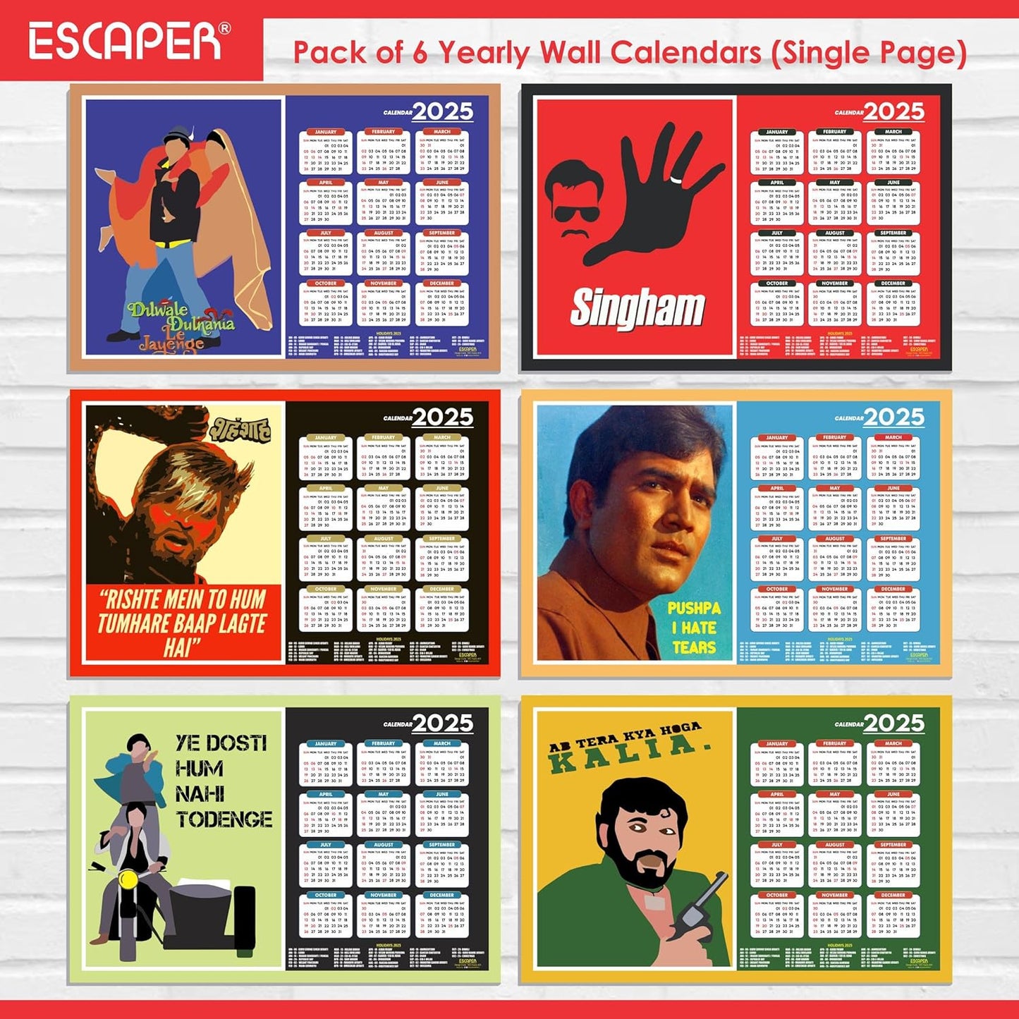 Famous Bollywood Dialogues Wall Calendar 2025