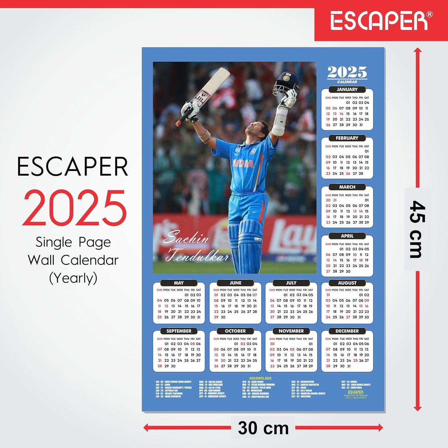 Cricket Wall Calendar 2025