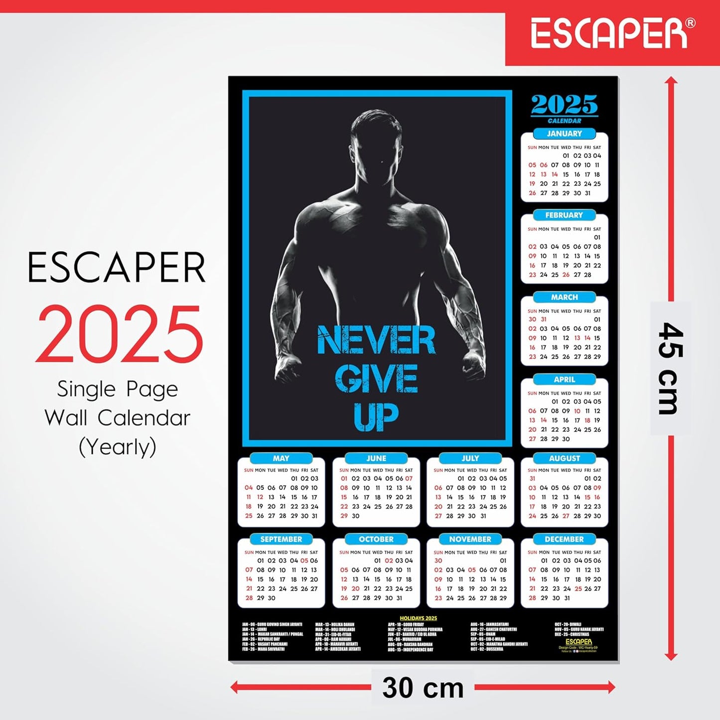 Gym Wall Calendar 2025